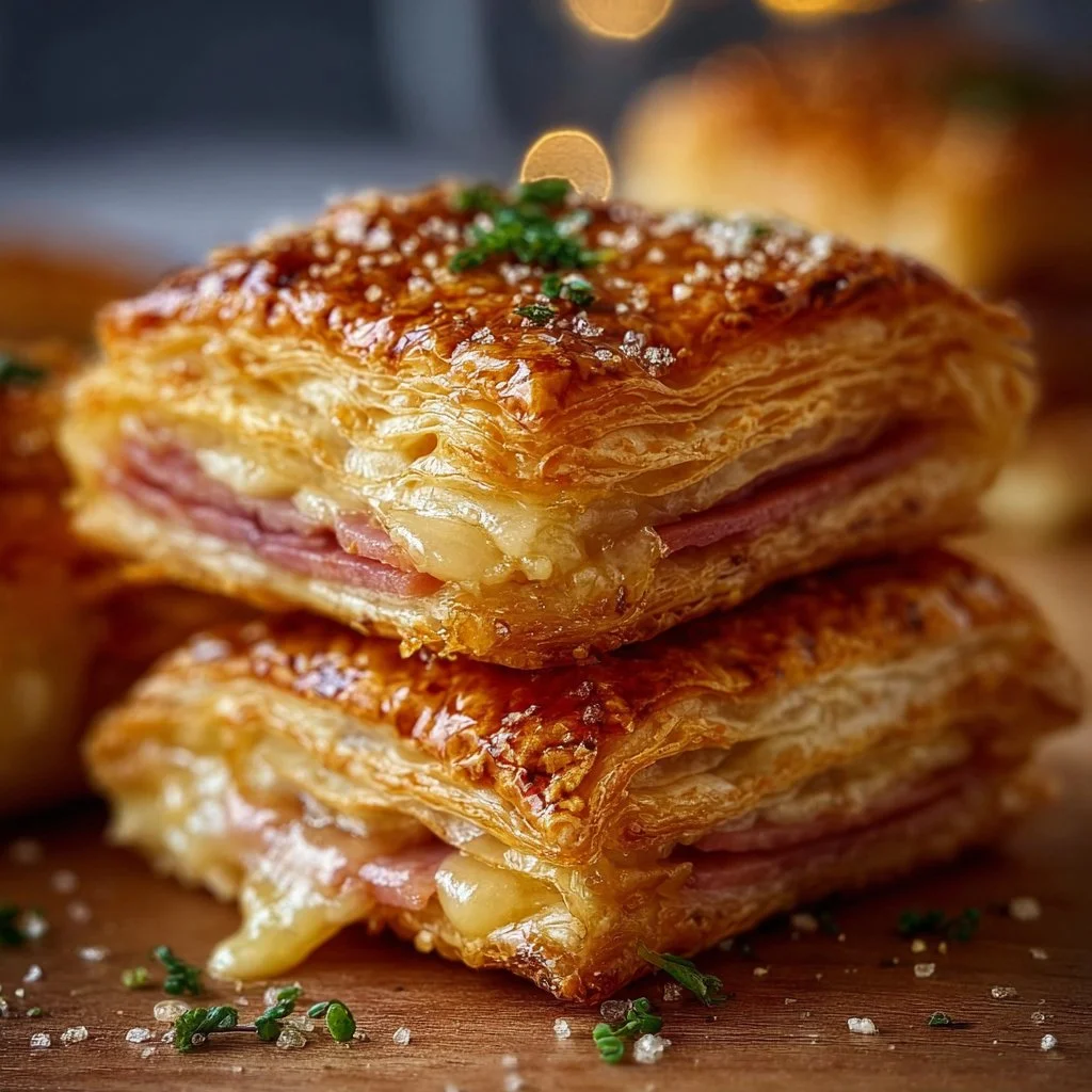 Crispy Ham & Cheese Puff Pastry Stacks