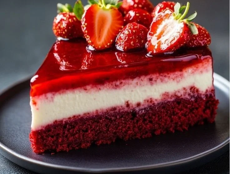 Delicious Red Velvet Strawberry Cheesecake