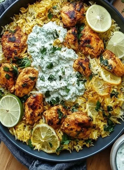 Delicious Dump-and-Bake Chicken Tzatziki Rice ready to serve