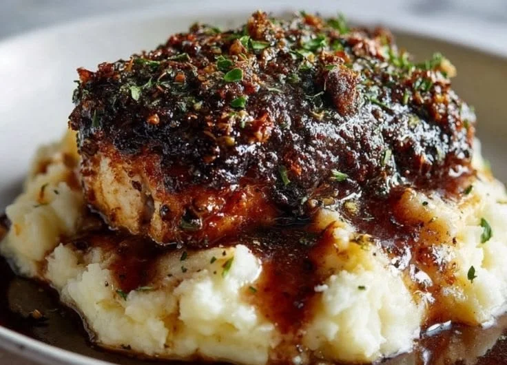 Delicious Garlic Herb Chicken garnished with fresh herbs and spices