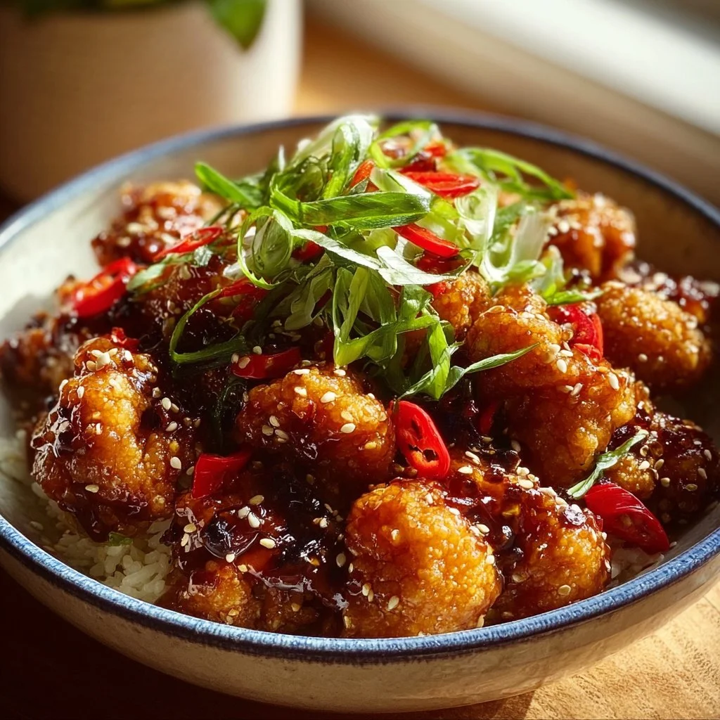 Delicious General Tso's Cauliflower Bowls served for a healthy meal option