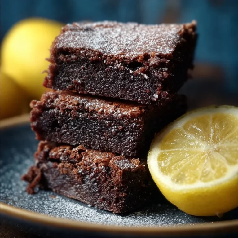 Delicious gluten-free lemon brownies served on a plate with a lemon slice garnish