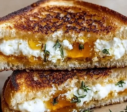 Delicious goat cheese grilled cheese sandwich drizzled with honey