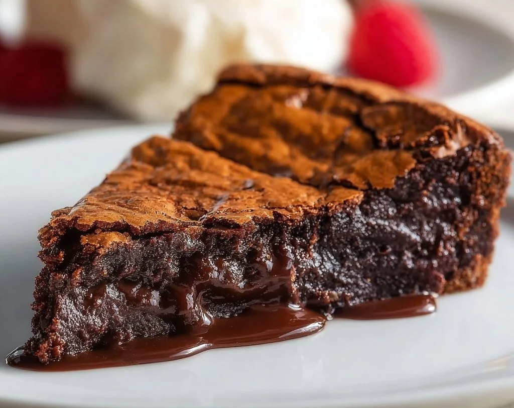 Delicious gooey brownie pie with rich chocolate topping