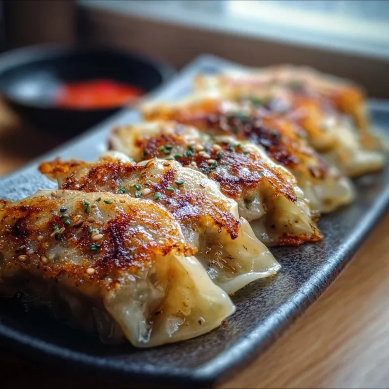 Plate of Gyoza Japanese dumplings with dipping sauce and vegetables
