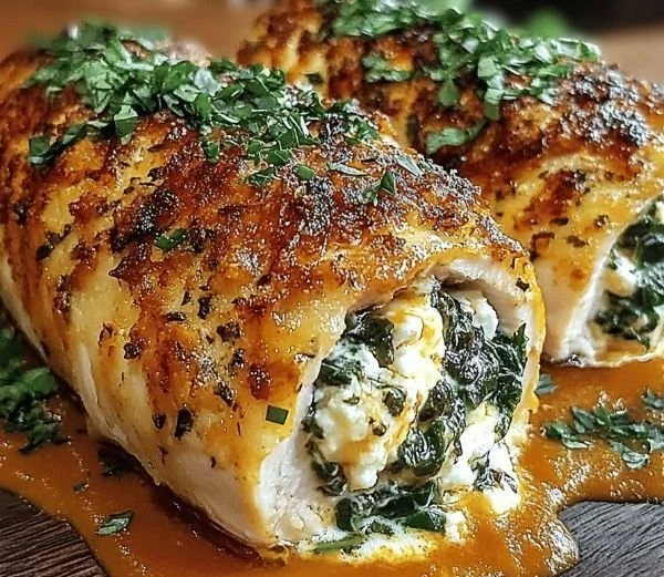 Herbed Ricotta Stuffed Chicken Rolls served on a plate