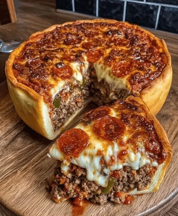 Homemade Chicago-Style Deep Dish Pizza with cheese and toppings