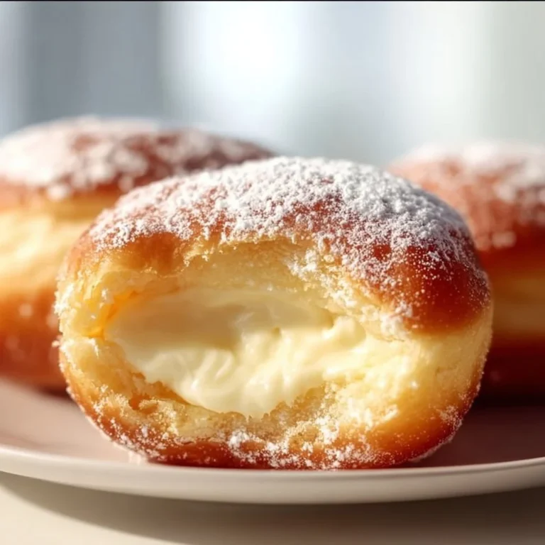 Delicious Italian Bomboloni filled with cream and dusted with sugar
