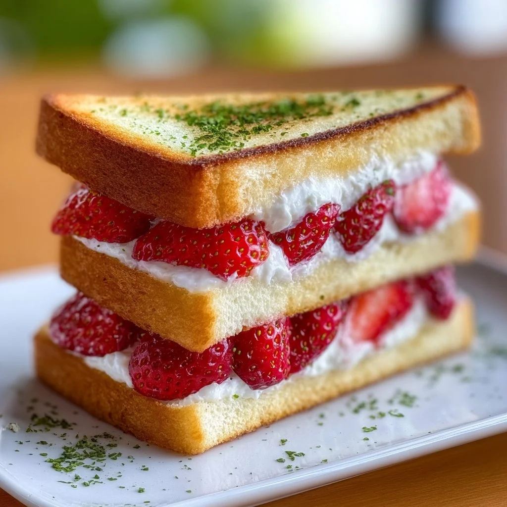 Japanese strawberry sandwich with fresh strawberries and cream filling