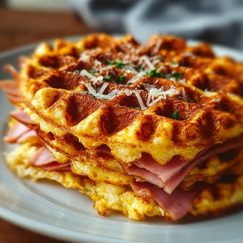 Delicious Keto Ham and Cheese Chaffles served on a plate