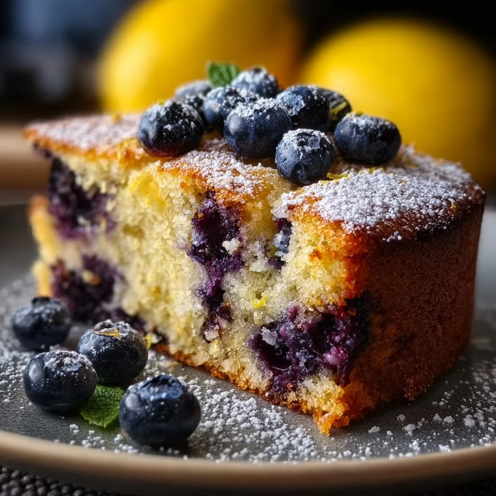 Delicious lemon blueberry cake with fresh blueberries and lemon zest