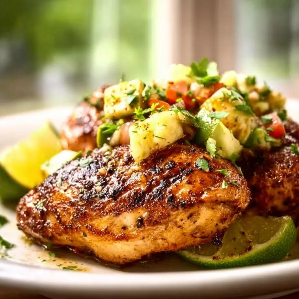 A delicious plate of lime chicken served at a vibrant party setting.