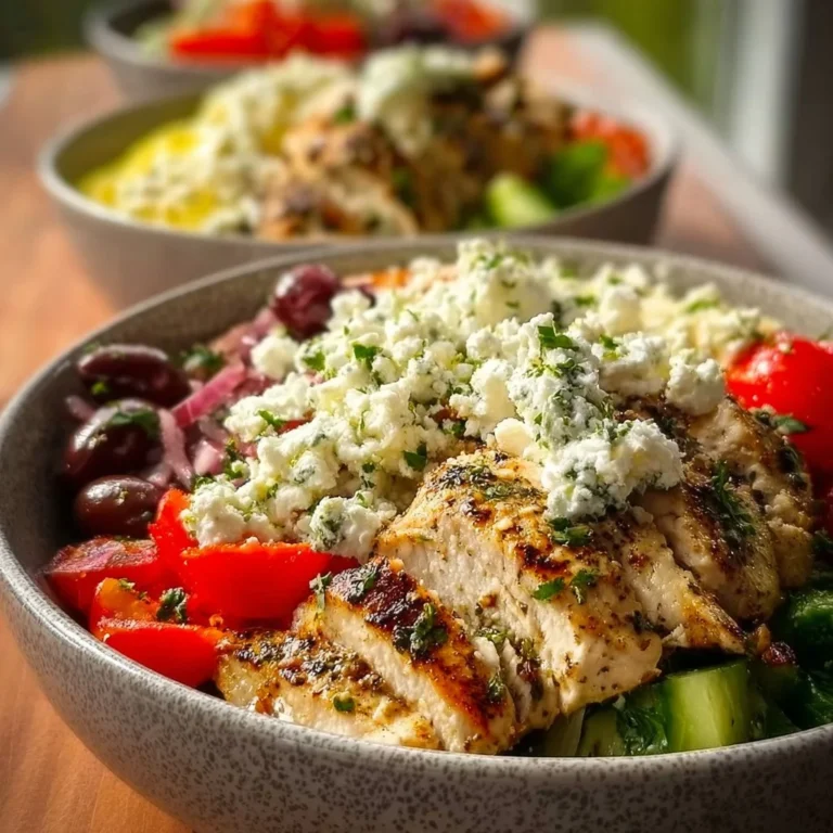Low-Carb Greek Chicken Bowls with fresh vegetables and herbs