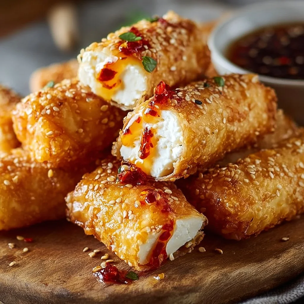 Oven-Fried Feta Rolls with Spicy Chili Honey