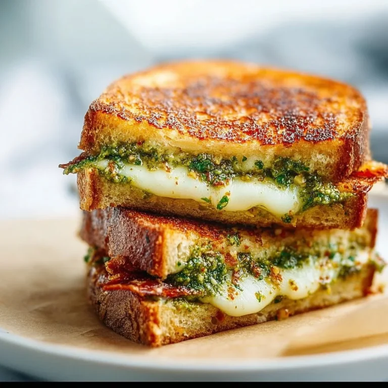 Delicious pesto grilled cheese sandwich with fresh ingredients