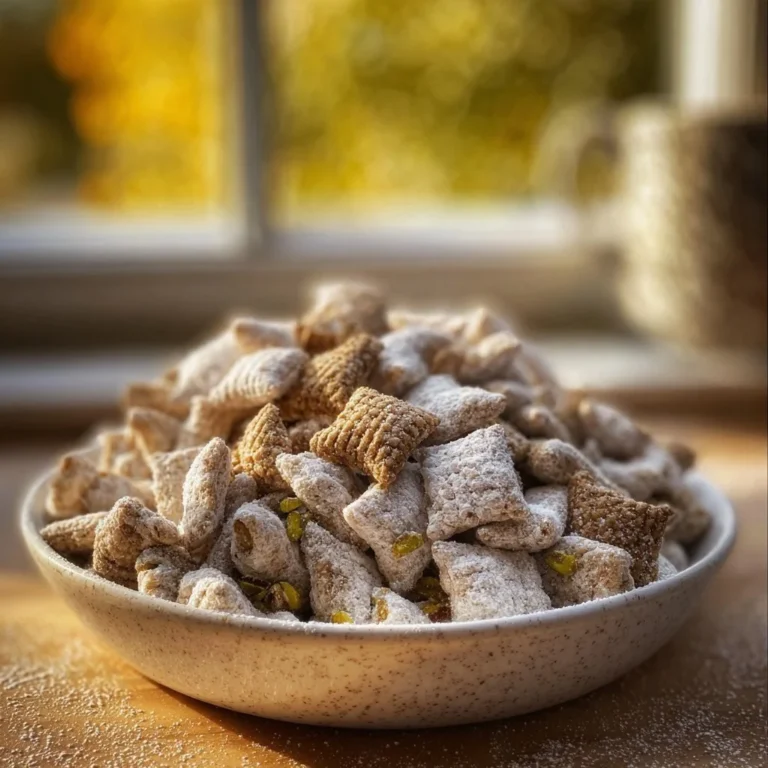 Homemade Puppy Chow snacks for dogs in a bowl