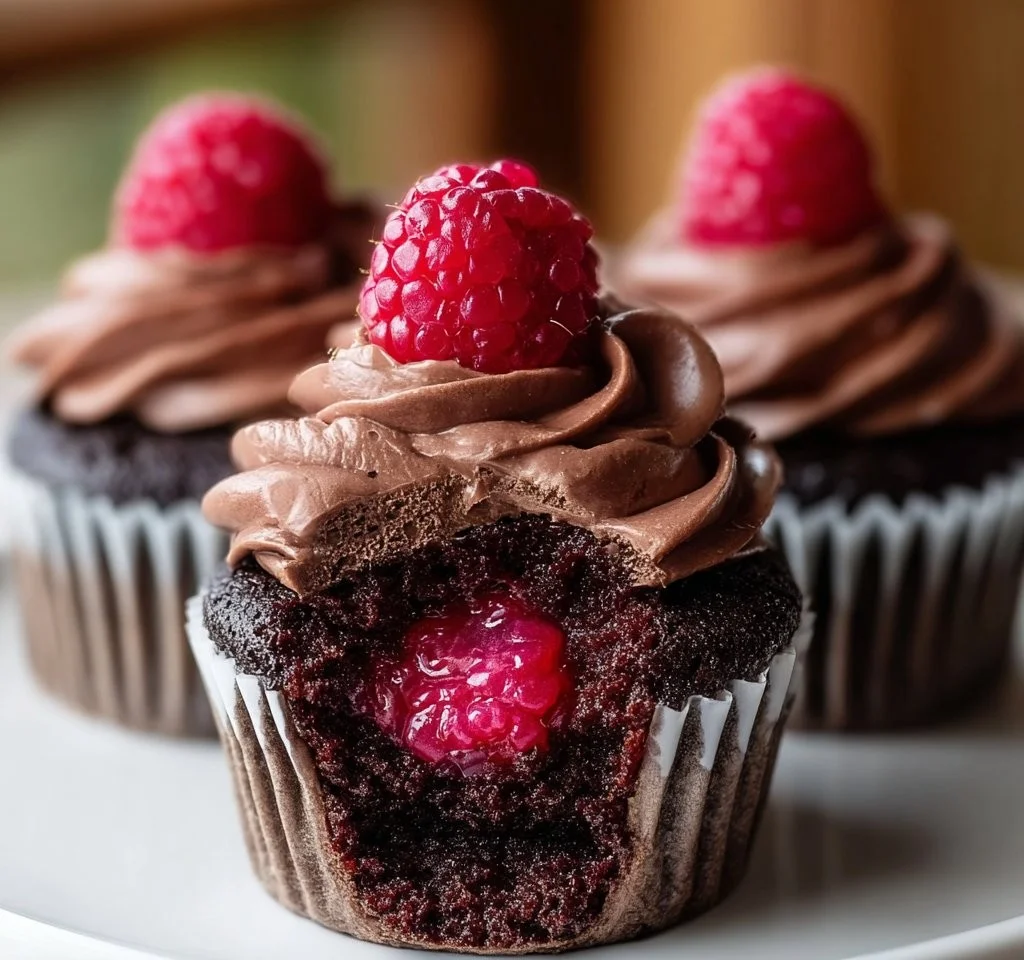 Delicious Raspberry Chocolate Lava Cupcakes with molten chocolate center