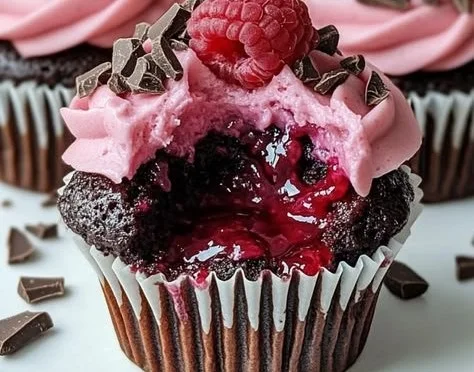 Raspberry Chocolate Lava Cupcakes