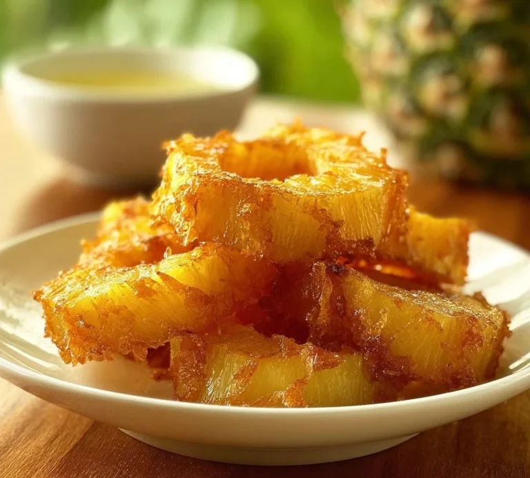 Delicious serving of rum-soaked fried pineapple on a plate