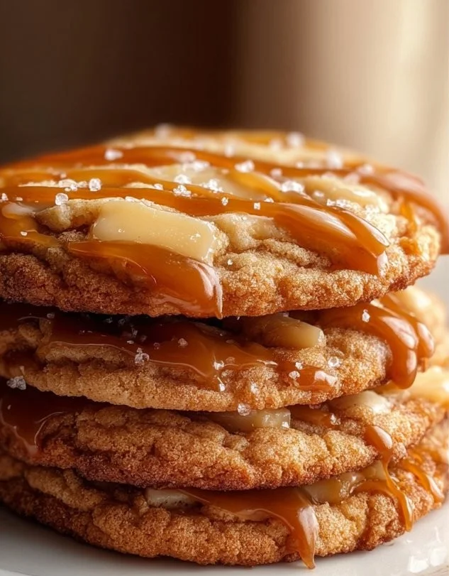 Delicious salted caramel cheesecake cookies on a plate.