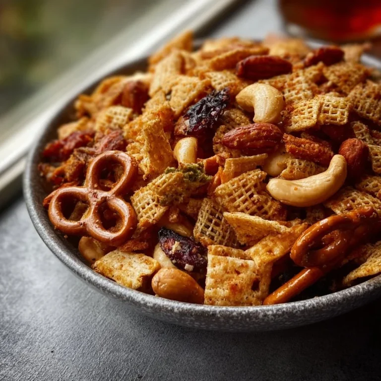 Savory crunchy roasted snack mix with nuts, seeds, and spices