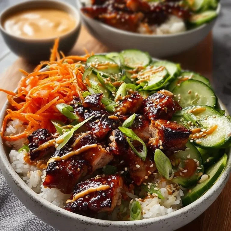 Delicious Korean BBQ Chicken bowl with rice and veggies ready for dinner