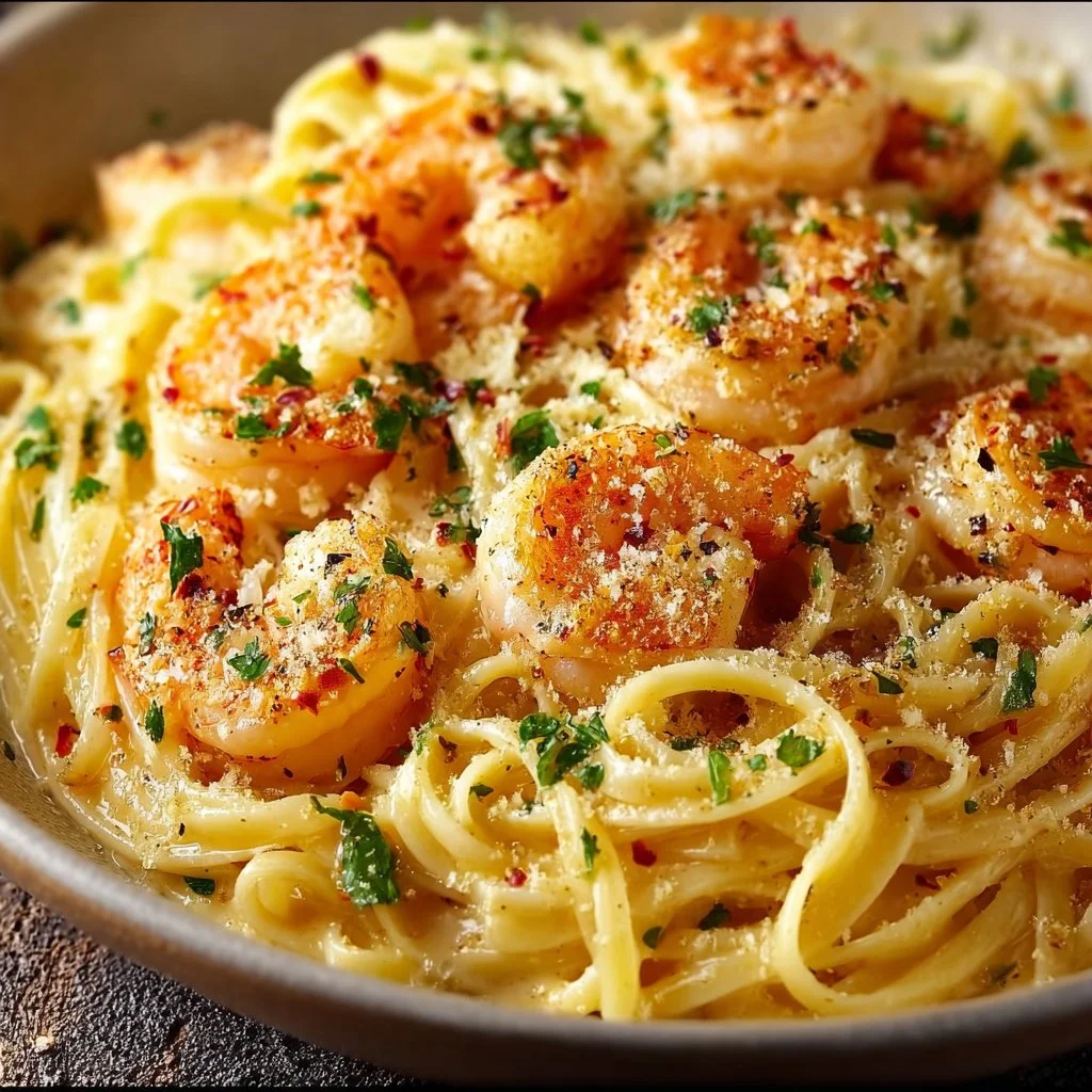 Shrimp Scampi Garlic Cream Pasta