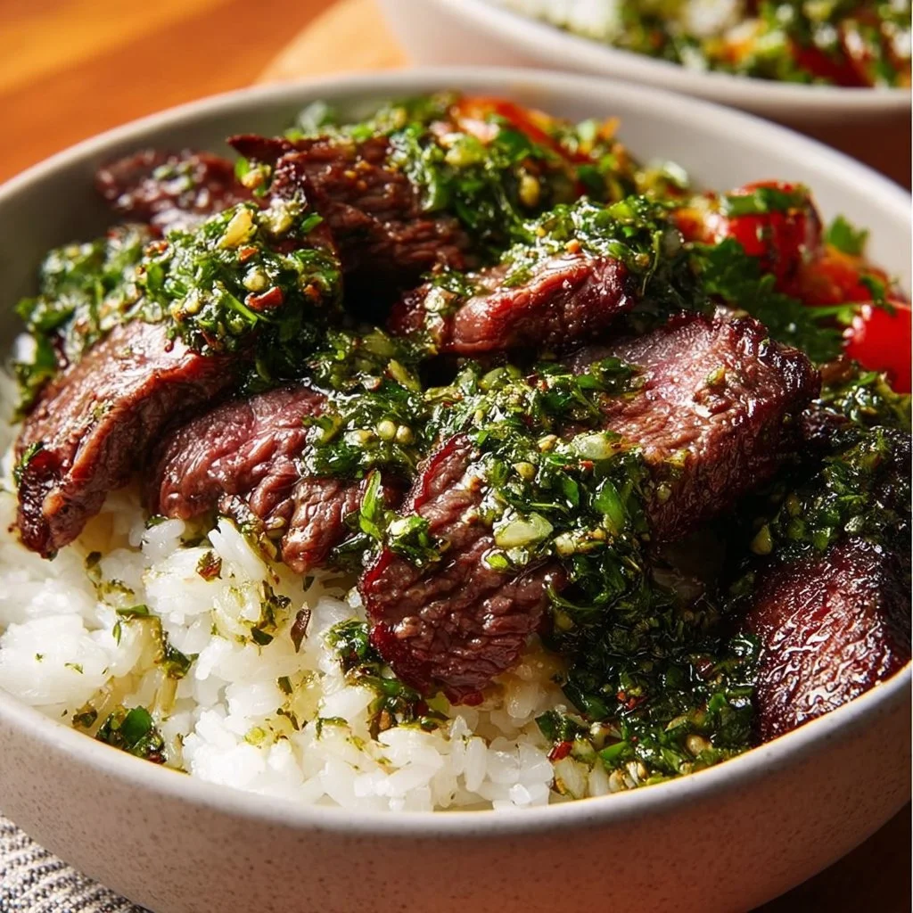 Skirt Steak Rice Bowls with Chimichurri Sauce