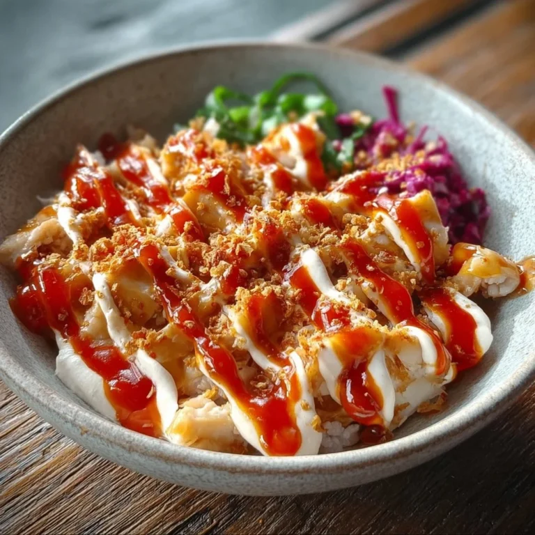 Delicious Spicy Honey-Ginger Chicken Bowls with Yum Yum Sauce served in a bowl
