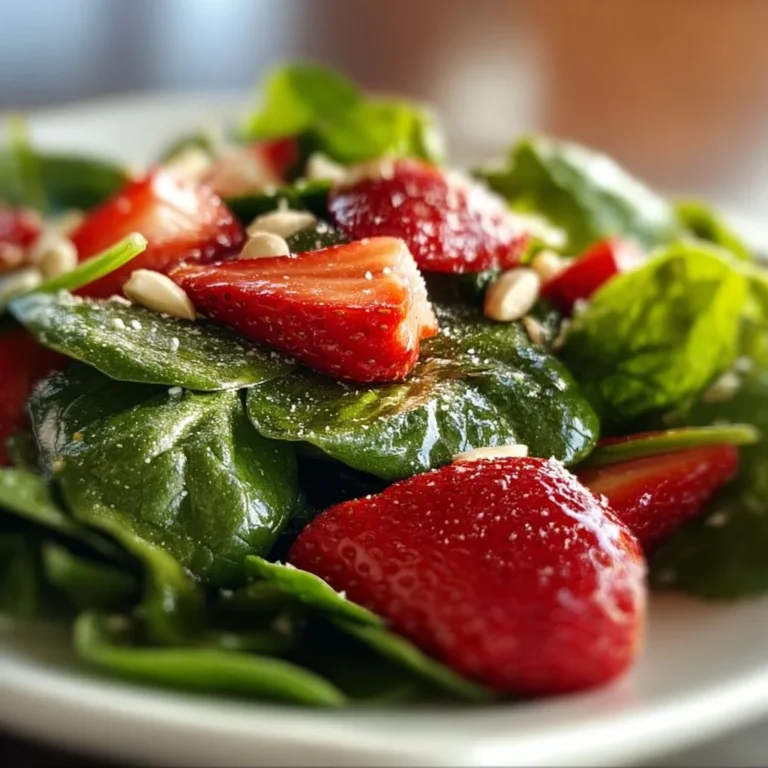 Delicious spinach and strawberry salad with fresh ingredients