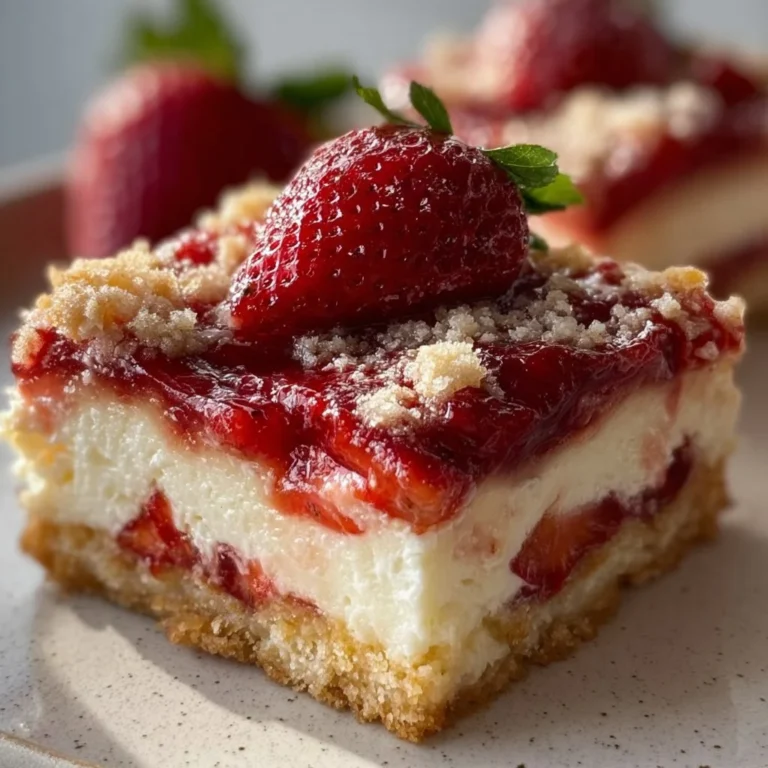 Delicious strawberry cheesecake bars topped with fresh strawberries