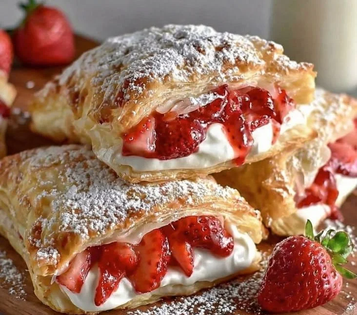 Strawberry cheesecake turnovers with flaky crust and creamy filling