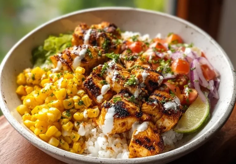 Delicious Street Corn Chicken Rice Bowl with colorful ingredients