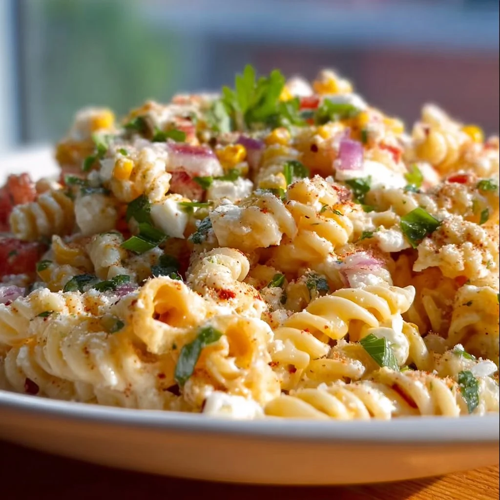 Colorful Street Corn Pasta Salad with fresh ingredients and vibrant flavors