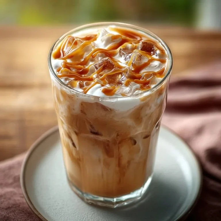 Delicious sweet caramel iced coffee in a glass with ice and whipped cream.