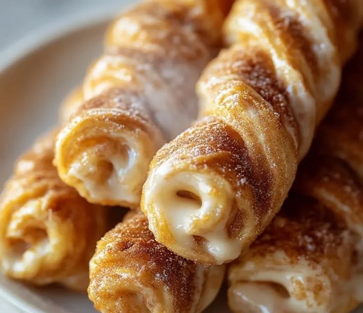 Freshly baked sweet cinnamon twists dusted with sugar and cinnamon.