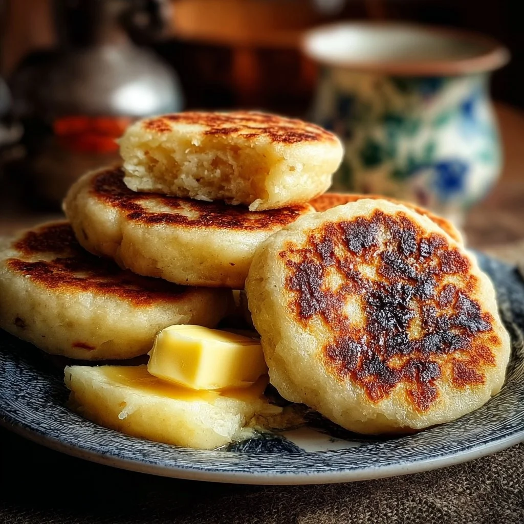 Delicious traditional buttery griddled Welsh cakes on a rustic wooden table.