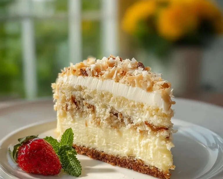 White German Chocolate Cake with a cheesecake center layered with chocolate frosting