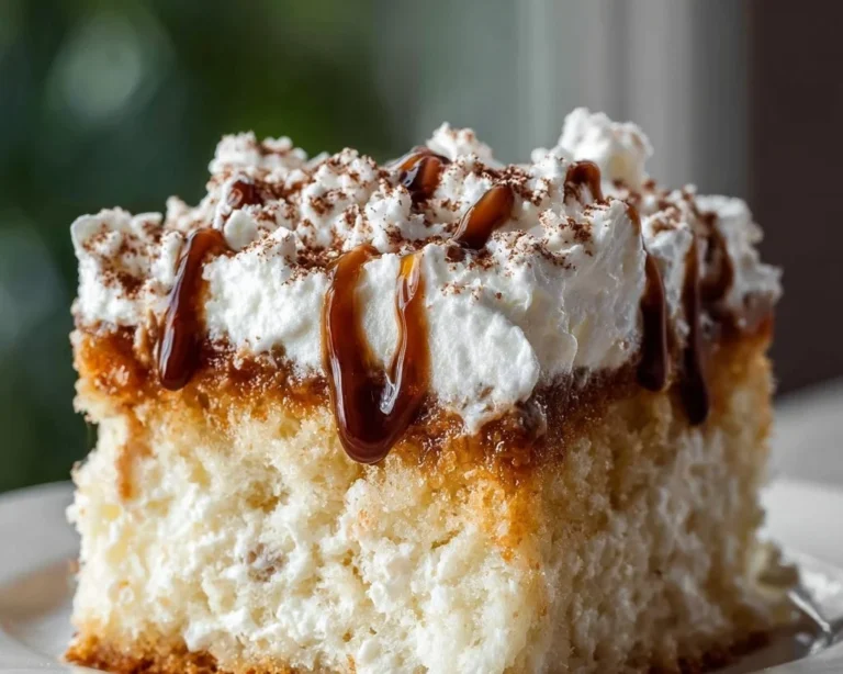 Delicious White Russian Poke Cake topped with creamy frosting