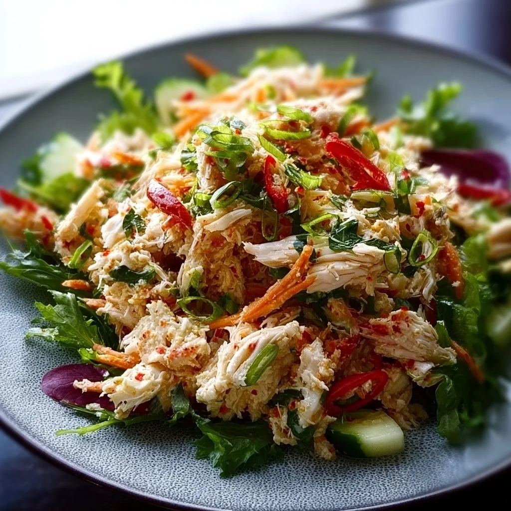 Zesty Chilled Asian Crab Salad with fresh vegetables and herbs