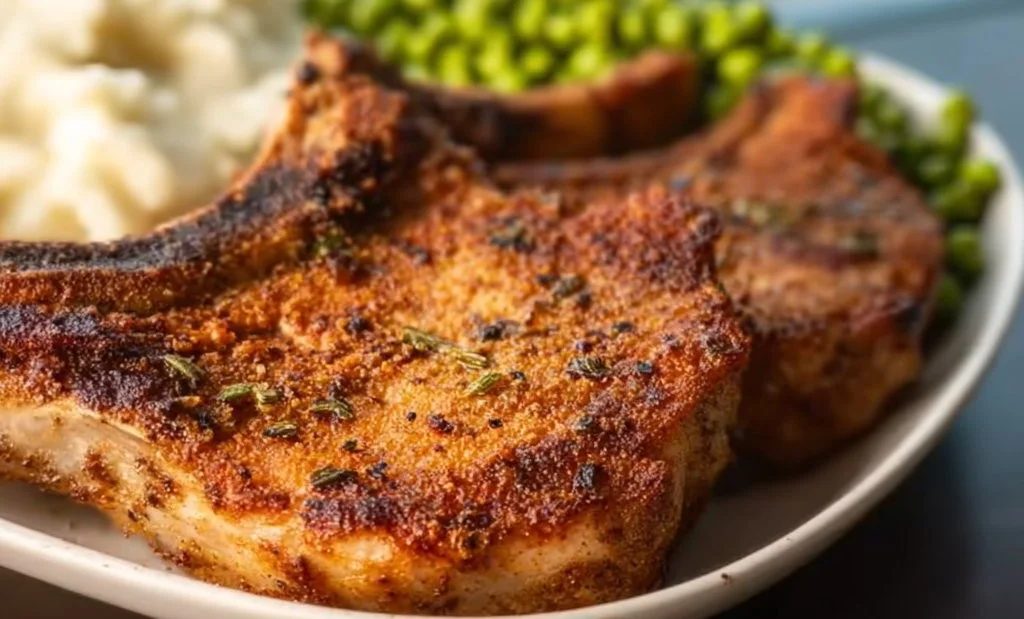 Delicious air fryer pork chops served with herbs and spices