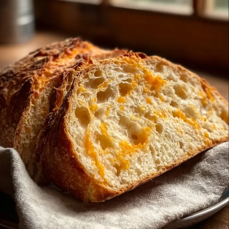 Artisan Cheddar Bread loaf fresh out of the oven, golden and crusty