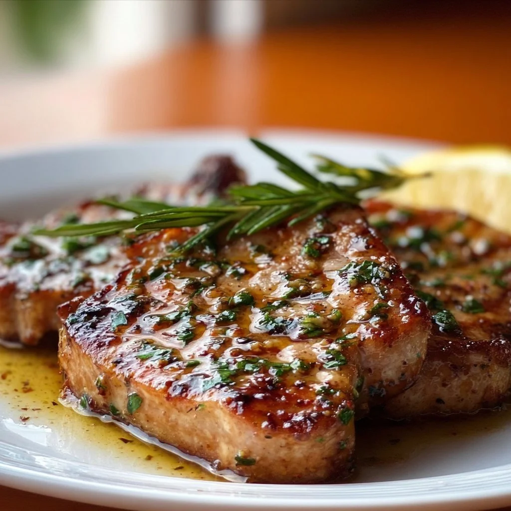 Juicy authentic Sicilian pork chops served with herbs and spices