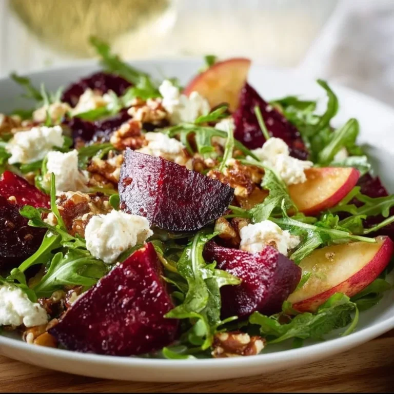 Beet and Goat Cheese Arugula Salad beautifully plated