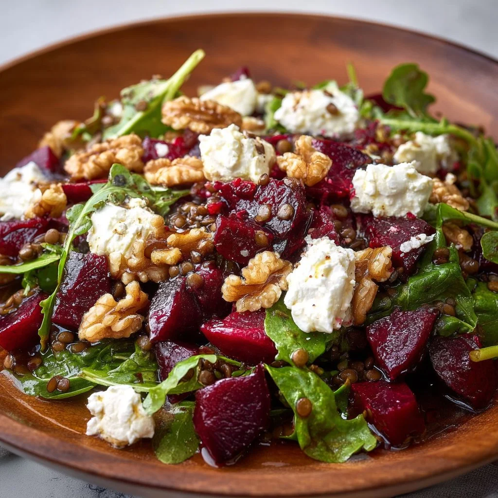 Beetroot Lentil Salad with Goat Cheese and Walnuts