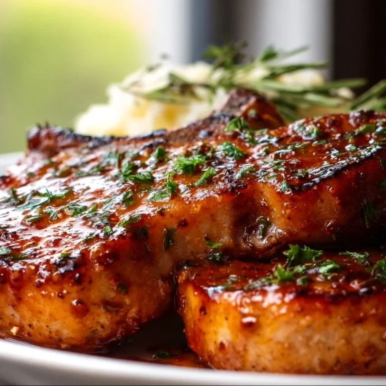 Best baked brown sugar pork chops ready to be served on a plate