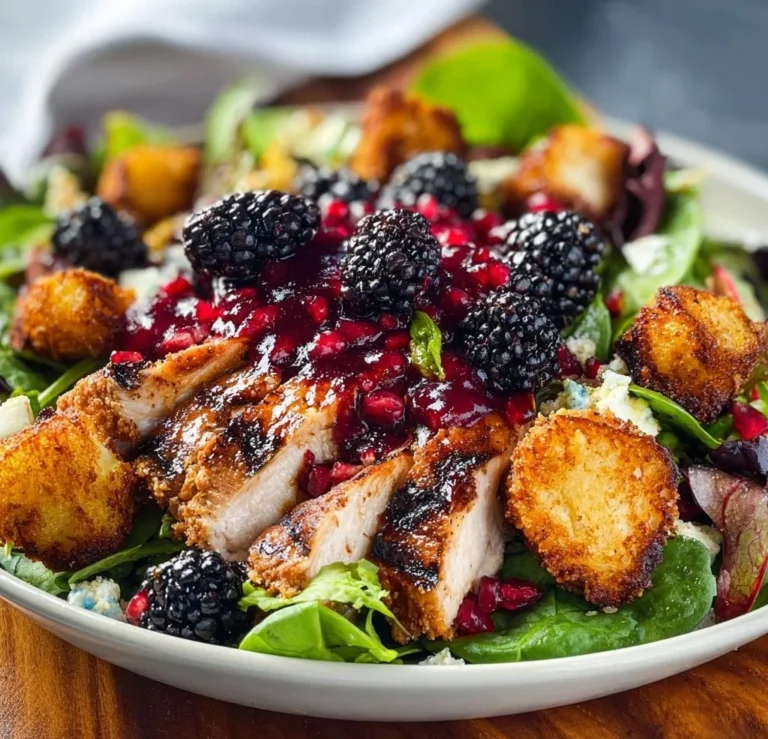 Blackberry Balsamic Grilled Chicken Salad with crispy goat cheese