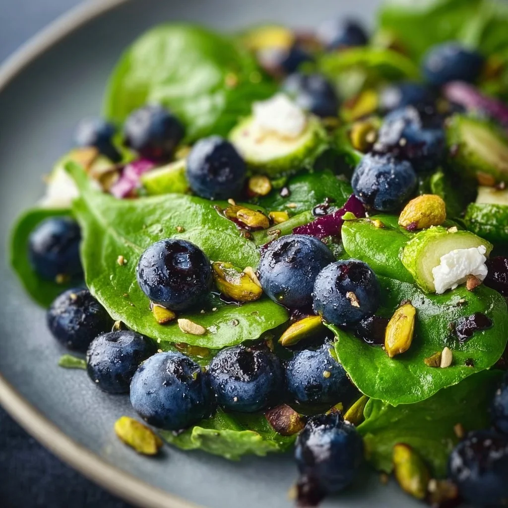 Blueberry Pistachio Spring Salad with fresh ingredients and vibrant colors