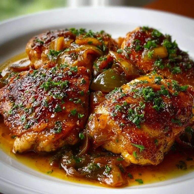 A plate of succulent braised Catalina Chicken garnished with fresh herbs
