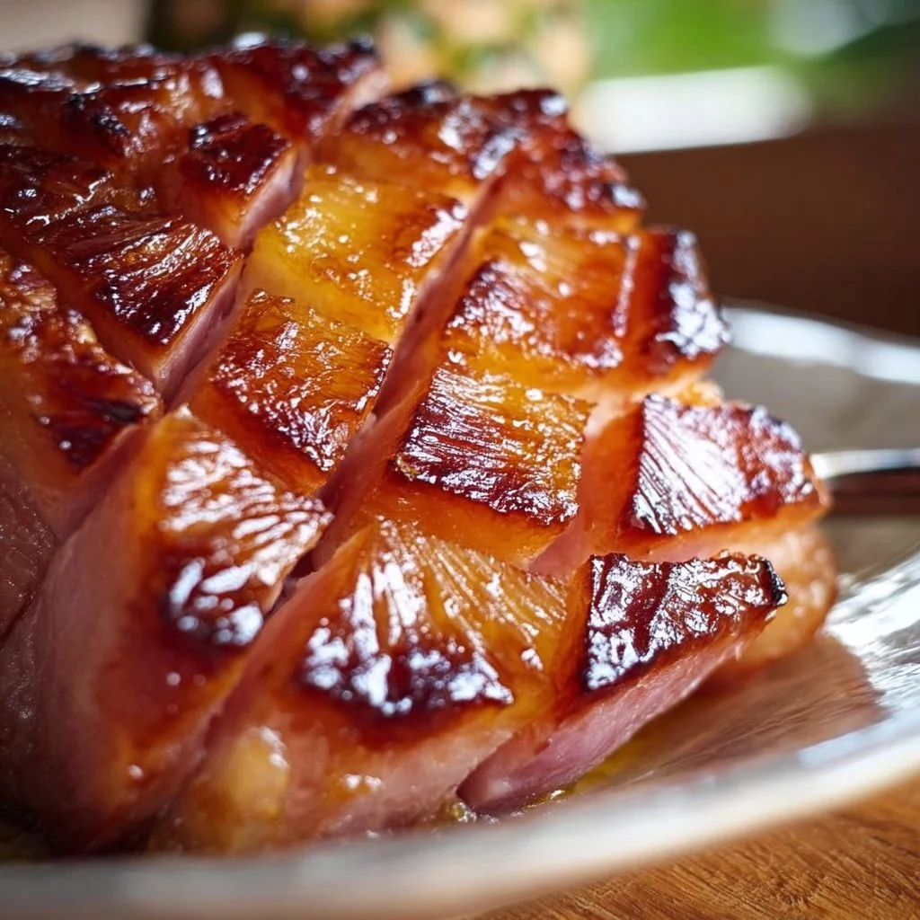 Brown Sugar Pineapple Ham Bake served on a festive dinner table